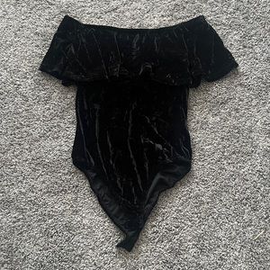 Velvet off shoulder body suit